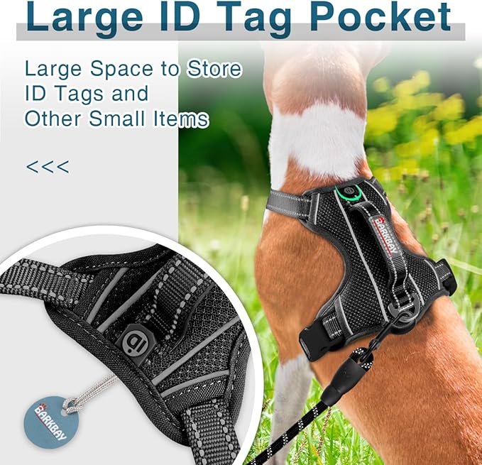 BARKBAY Dog Harness No Pull with ID Tag Pocket - Heavy Duty, Reflective, Easy Control for Small Dogs(Black,S)