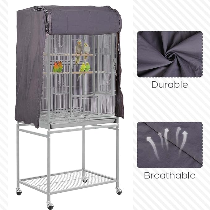 QBLEEV Birdcage Covers, Breathable Parrot Cage Cover Shade, Universal Blackout Windproof Light-Proof Covering Reduces Distractions Night Accessories Cloth Without Cage-17.7x24.8x31.5in (LxWxH)