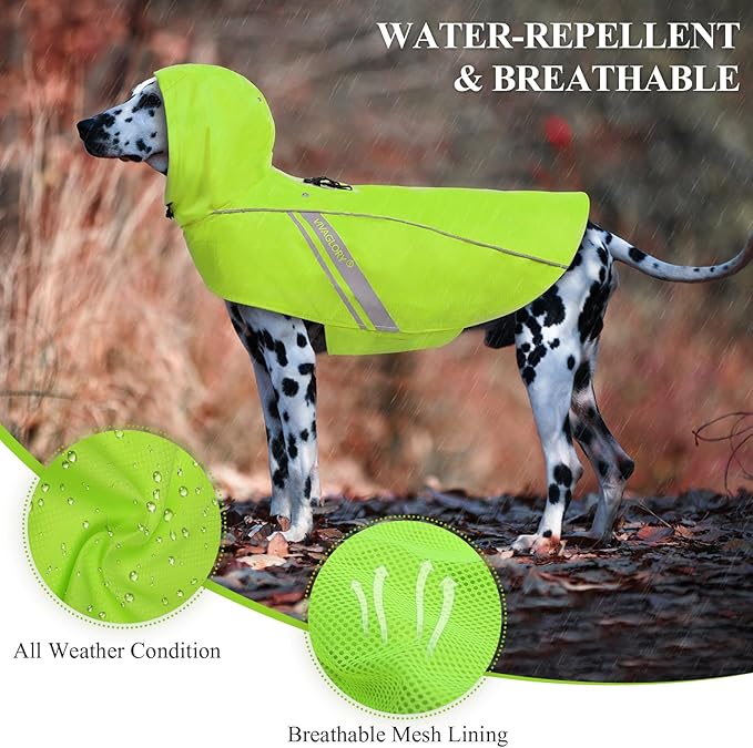VIVAGLORY Wetoff Dog Raincoat, Rain Coat for Dog All Seasons Adventure, Rain Jacket with Harness Hole & Hood, Reflective Lightweight Waterproof for Doggy & Puppy, XXS, Bright Yellow