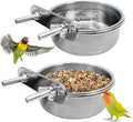 PINVNBY 2PCS Stainless Steel Bird Bowl Parrot Food Water Bowls with Clamp Holder Bird Feeder Dish Cups Crate Bowls for Cockatiel Pigeons Conure Budgies African Greys (Double Screws Size: L)