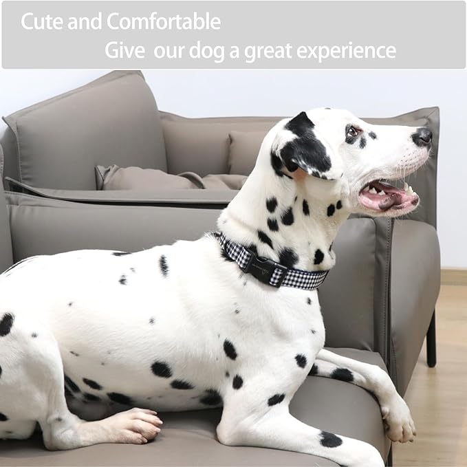 ARING PET Dog Collar, Cute Adjustable Comfortable Cotton Navy White Plaid Pet Collars for Small Medium Large Male Female Boy Girl Dogs-X-Small