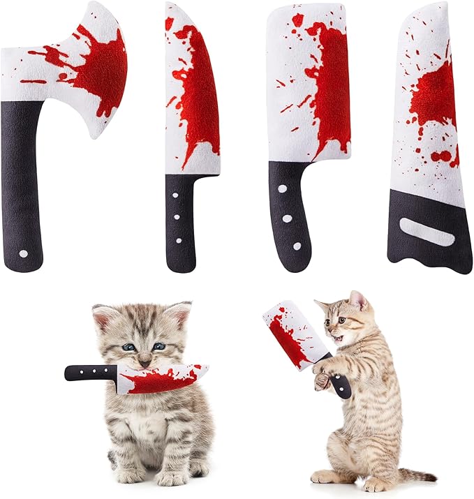 Potaroma 4Pcs Cat Toys, Horror Knife-Shaped Kitten Catnip Crinkly Sound Toys, Indoor Exercise for All Cat Breeds 6.5 Inches
