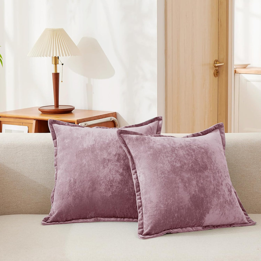 Luxurious Velvet Throw Pillow Covers 20x20 Set of 2 Decorative Pillow Covers Solid Square Cushion Case for Sofa Couch Bedroom Farmhouse, Mauve