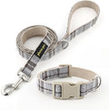 Plutus Pet Cotton Hemp Dog Collar and Leash Set, Adjustable Collar for Small, Medium, and Large Dogs, Heavy Duty and Soft on Skin, Gray Plaid, XL