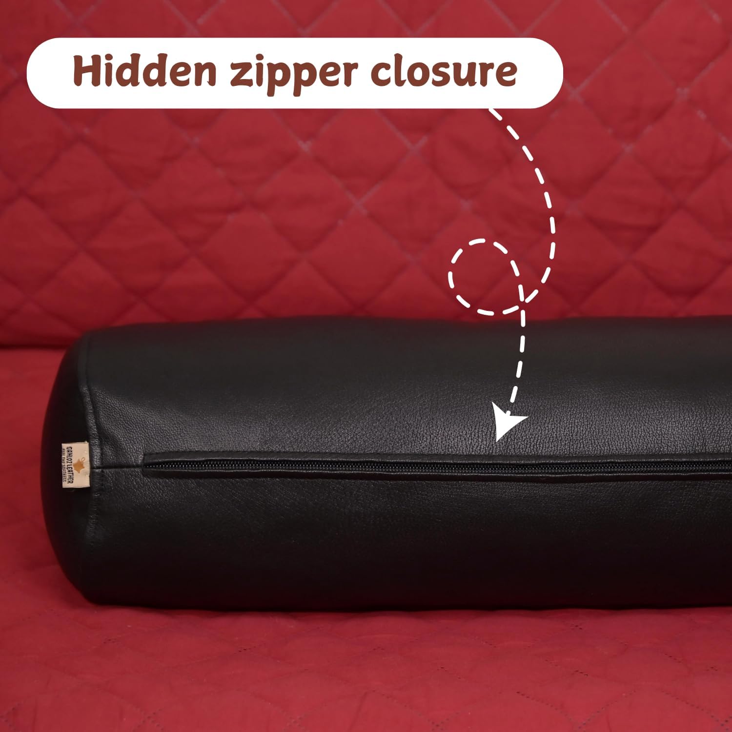 Neck Roll Pillow Cushion Cover, 18x5 Inch Full Moon Round Bolster Pillow Case, Cylinder Soft Lambskin Leather Pillowcase for Head, Spine & Neck Support During Sleep - Black Pack of 1