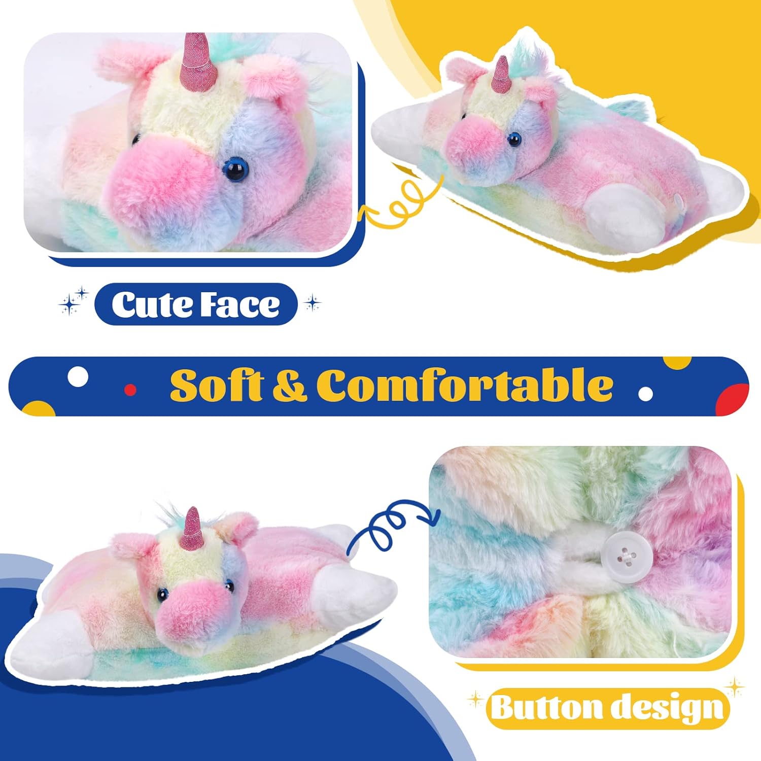 Glow Guards 16" Rainbow Unicorn Stuffed Animal Cute Soft Lovely Colorful Plush Toy Pillow Bedtime Sofa Decors Birthday Christmas Children's Day Gifts for Toddlers Kids