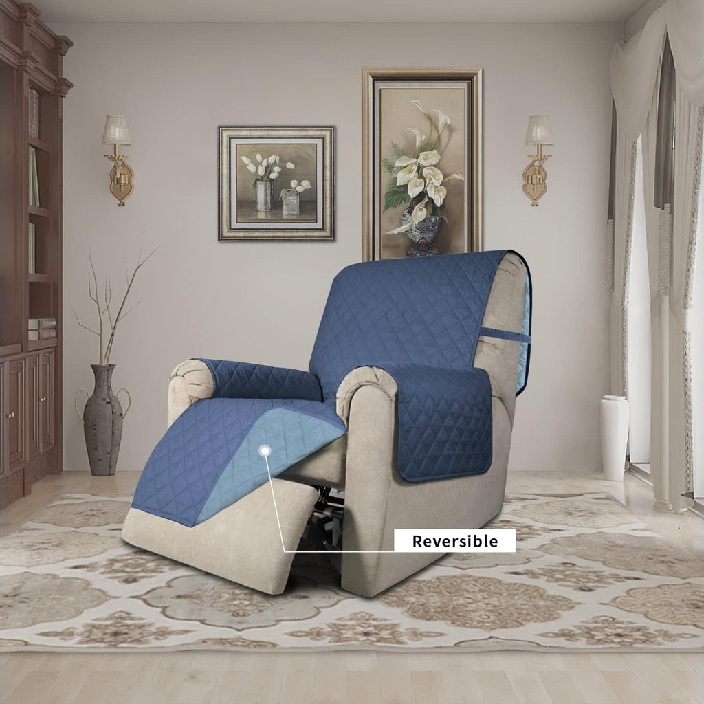 Easy-Going Recliner Chair Slipcover Reversible Sofa Cover Water Resistant Couch Cover Furniture Protector with Elastic Straps for Pets Dog (Recliner 22 inch, Dark Blue/Light Blue)