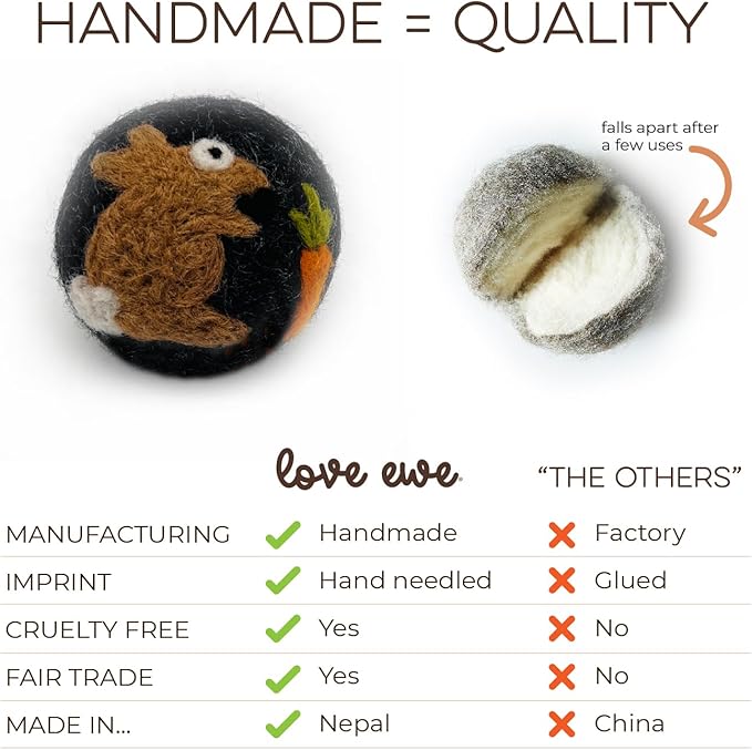 Wool Felt Balls 3 Pack Love Ewe Pet Supplies - 2 in Felted Wool Cat Toys 100% New Zealand Wools Felt Cat Toys Handmade Wools Felts Balls - Cats Felts Ball, Colorful Ball - Duck and Bunny
