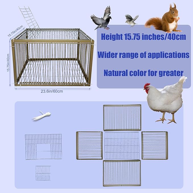 15" H Chicken Pigeon Trap Cage Birdcage Small Animal Trap Cage with Escape-Proof Design for Bird Turkey Duck Dove (23.6" L x 15.7" W x 15.7" H)