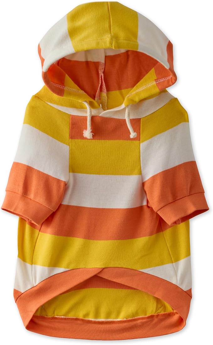 Rocky – The Orginal Lightweight Hooded TEE 100% Organic Cotton Dog Hoodie Pet Coat Sweater for Small, Medium, Large Dogs, Candy Corn, XX-Small (4-7 lbs)