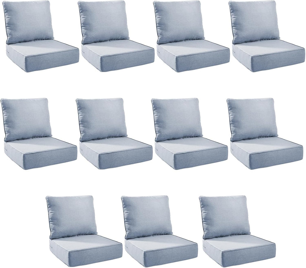 Outdoor Cushion Set for Furniture Patio Furniture, UV Resistant, Water Resistant - 6 Inch Thick Foam Garden Cushions– 24x24 Inch Patio Seat Covers for Chair/Sofa/Couch | Baby Blue | 11-Pack |
