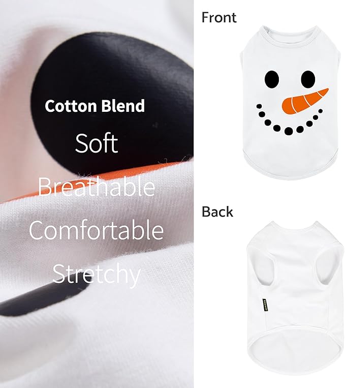 Fitwarm Snowman Dog Christmas Outfit, Holiday Dog Clothes for Small Dogs Boy Girl, Cute Pet Shirt, Black, White, Orange, XL