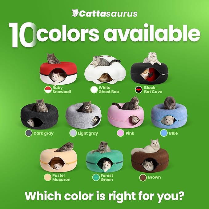 Cattasaurus Unique Gothic Peeka-Boo Cat Cave Duo Jumbo Set, Extra Spacious for Multiple & Large Cats 15+ lbs, Scratch Detachable Cat Beds for Indoor Cats, Washable Tunnel Bed