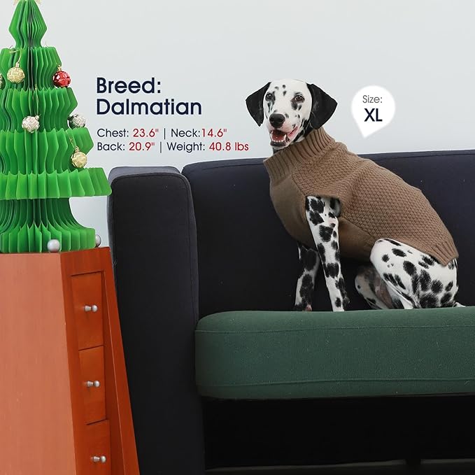 IECOii Big Dog Sweater - XXXXL Winter Coat for Extra Large Dogs, Warm Khaki-4XL Knitwear for Doberman, Great Dane