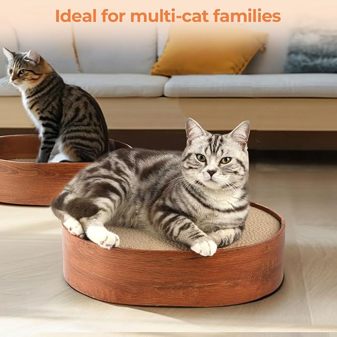 3 Pcs Cat Scratching Board with Box, 2 in 1 Cardboard Cat Scratchers Bed for Indoor Cats, Round Scratch Bowl with Thicker Double-Sided Pad for Cats' Scratch Need