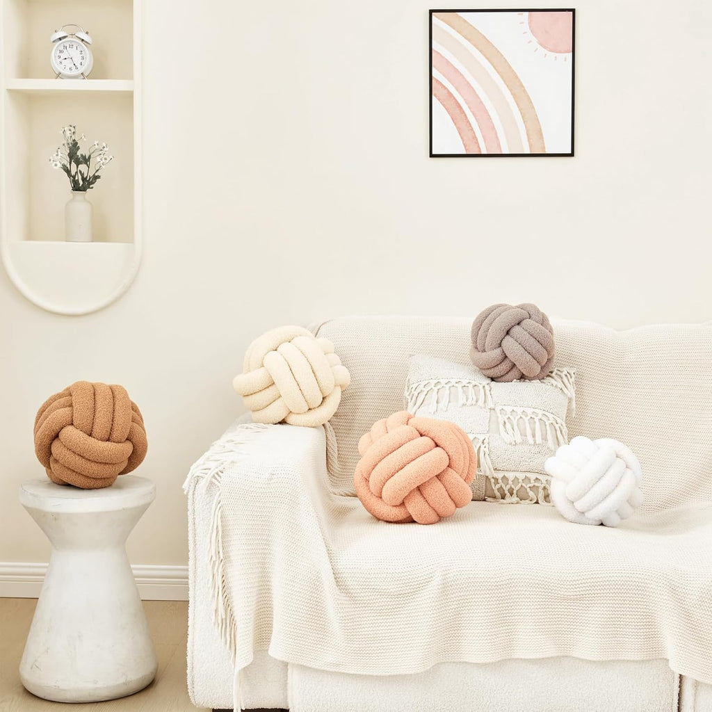 Petrella Knot Pillow Throw Pillows Ball Round Throw Pillows Home Decor Cushion Decorative Aesthetic Light Gray 8inch