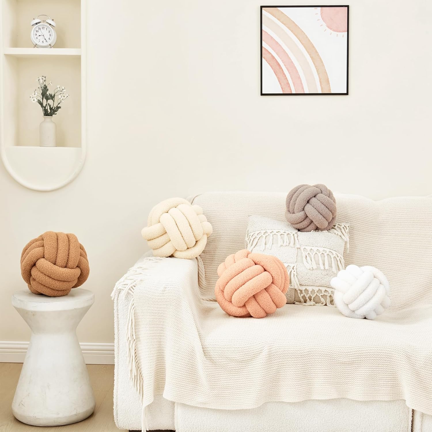 Petrella Knot Pillow Throw Pillows Ball Round Throw Pillows Home Decor Cushion Decorative Aesthetic Khaki 8inch