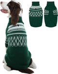 FUAMEY Christmas Dog Sweaters Knit, Large Breed Dogs Pullovers Cozy, Warm Doggy Clothes Winter Fall with Front Sleeves, Printed Thermal Pet Turtleneck Snow Outfit Cold Weather (Green, 2XL)