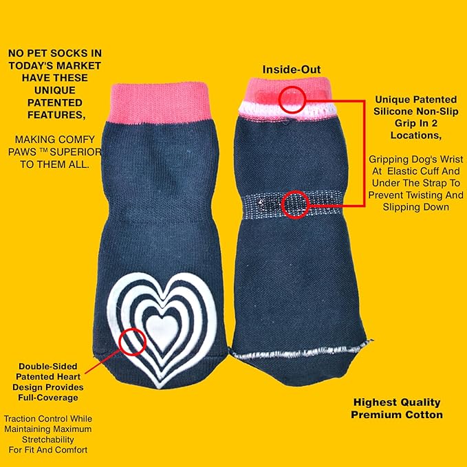 Medical Therapeutic Double Sided Non-Slip Cotton Dog Socks | PawFlex Comfy Pawz Silicone Grip on Inner Cuff No Twisting or Sliding Off | Senior & Disabled Dog Traction Control |Pet Paw Protection