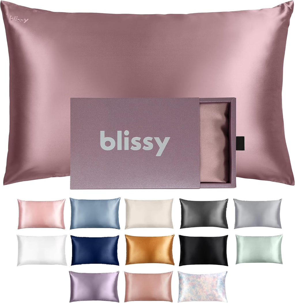 Blissy Silk Pillowcase - 100% Pure Mulberry Silk - 22 Momme 6A High-Grade Fibers - Silk Pillow Cover for Hair & Skin - Regular, Queen & King (Plum, Queen)