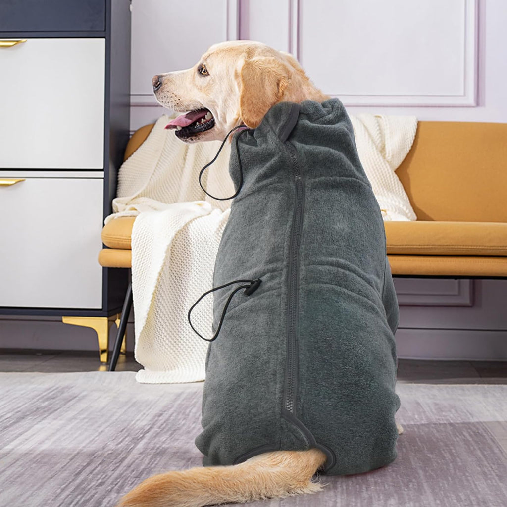 ROZKITCH Dog Winter Coat Soft Fleece Pullover Pajamas, Pet Windproof Warm Cold Weather Jacket Vest Cozy Jumpsuit Apparel Outfit Clothes for Small Medium Large Dog Walking Hiking Sleep Grey 2XL