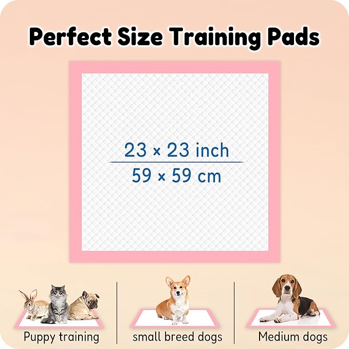 MoMoCo 23"x23"-100 Count Pink Puppy Pads, Super Absorbent, Leak-Proof, Quick-Dry Training Pads for Small Dogs & Puppies, Disposable Potty Pads