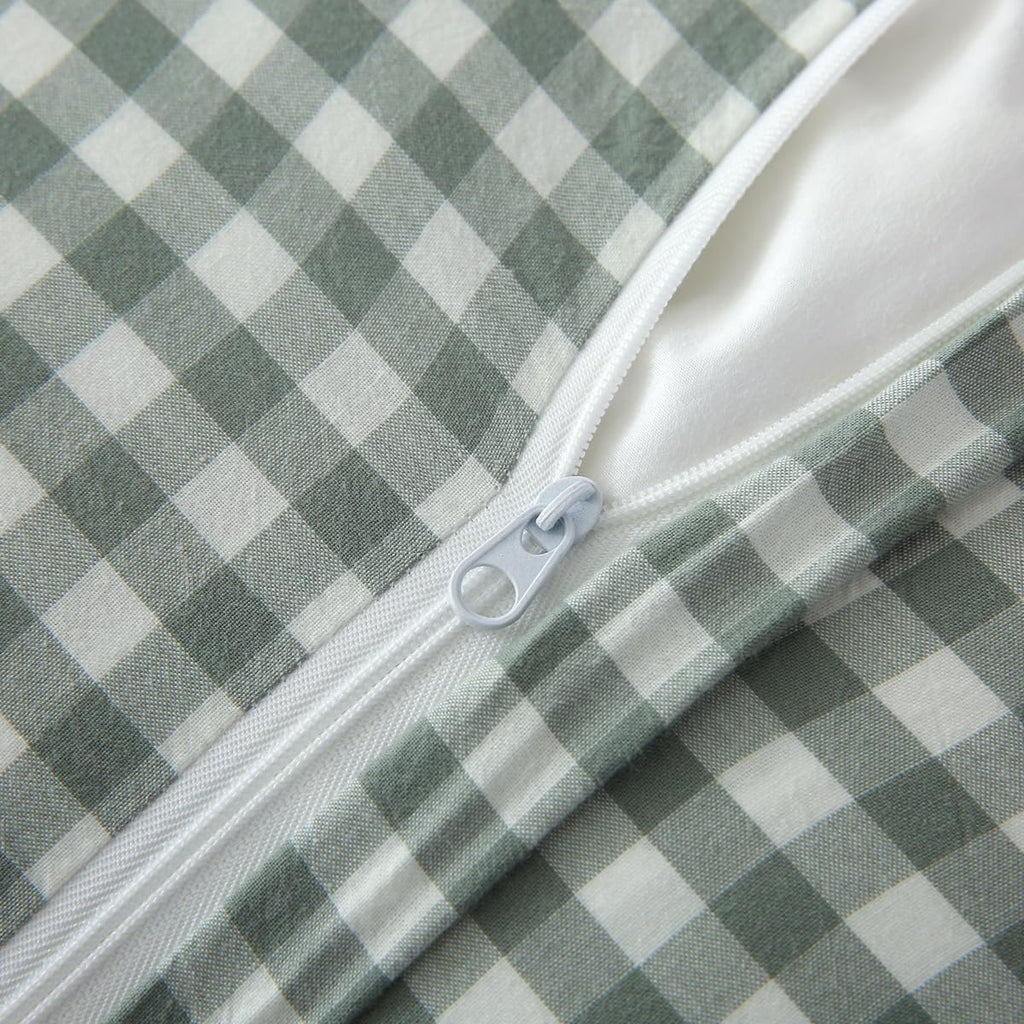 2 Pack Vintage Dusty Green Plaid Ruffle Throw Pillow Covers,Washed Cotton Checkered Gingham Pillow Covers 20"x20" for Sofa,Couch,Bed and Living Room