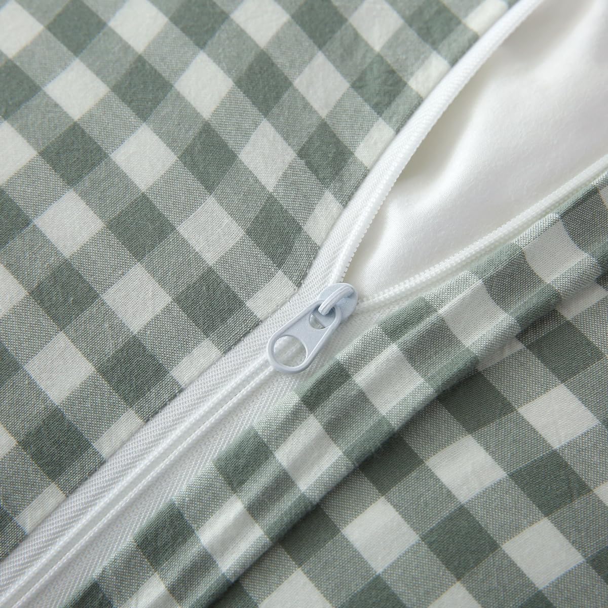 2 Pack Vintage Dusty Green Plaid Ruffle Throw Pillow Covers,Washed Cotton Checkered Gingham Pillow Covers 20"x20" for Sofa,Couch,Bed and Living Room