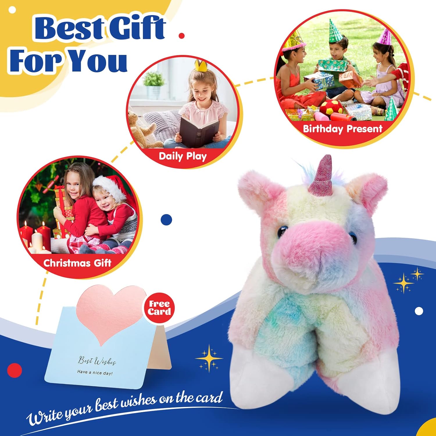 Glow Guards 16" Rainbow Unicorn Stuffed Animal Cute Soft Lovely Colorful Plush Toy Pillow Bedtime Sofa Decors Birthday Christmas Children's Day Gifts for Toddlers Kids