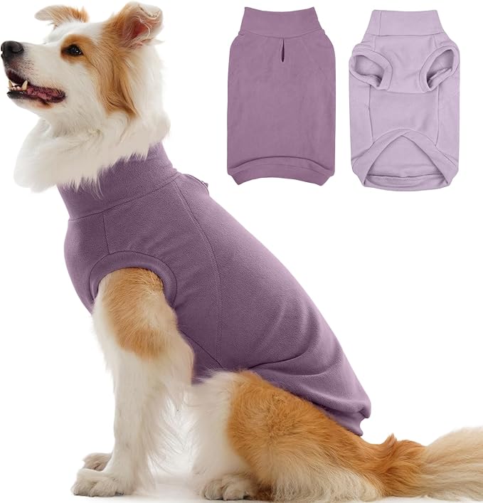 IECOii 2 Pack Dog Fleece Sweaters Vest Boy Girl - Warm & Stretchy & Soft Dogs Fleece Sweaters for Walking, Hiking, Running, Camping, Hunting in Fall & Winter (Size XL,Dark Purple & Light Purple)