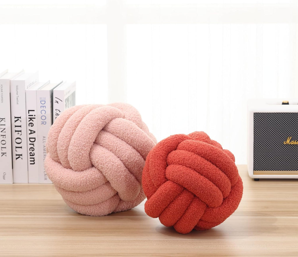 Petrella Knot Pillow Ball Round Throw Pillows Home Decor Cushion Decorative Aesthetic Throw Pillows，Lambswool Pink 11inch