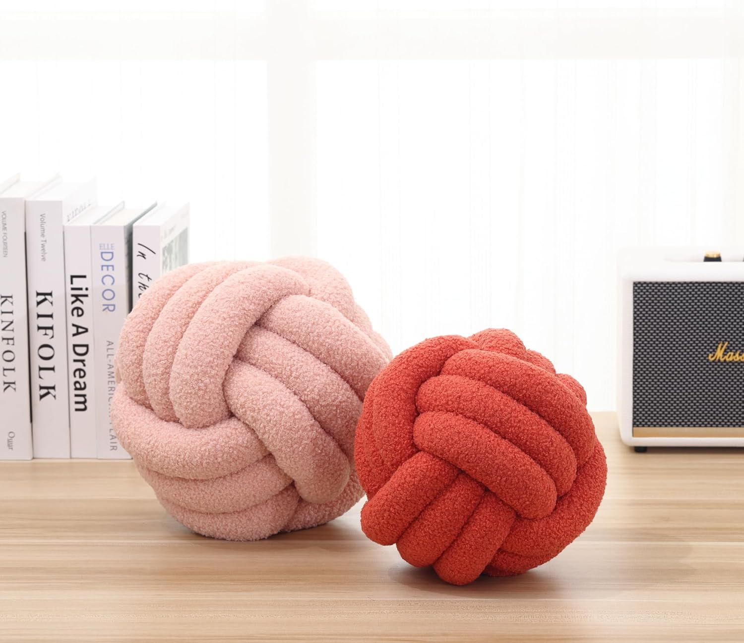 Petrella Knot Pillow Ball Round Throw Pillows Home Decor Cushion Decorative Aesthetic Throw Pillows，Lambswool Pink 11inch