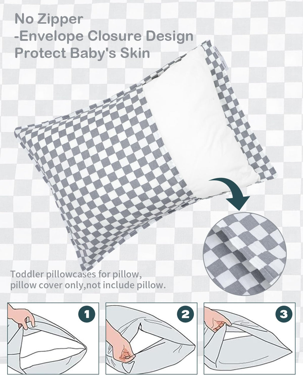 ALVABABY Toddler Pillowcases 2 Pack Organic Cotton Kids Pillow Cover Fit 13"x 18" or 12"x28" Envelope for Girl Boy Sleepy Travel 2TPW34A