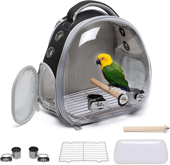 Portable Travel pet Backpack Carrier Hamster Bag Guinea Pig Bird Small Dog cat Turtle Carrier Rabbit Cage Squirrel Bearded Dragon Breathable Hangbag (Accessories+Black)