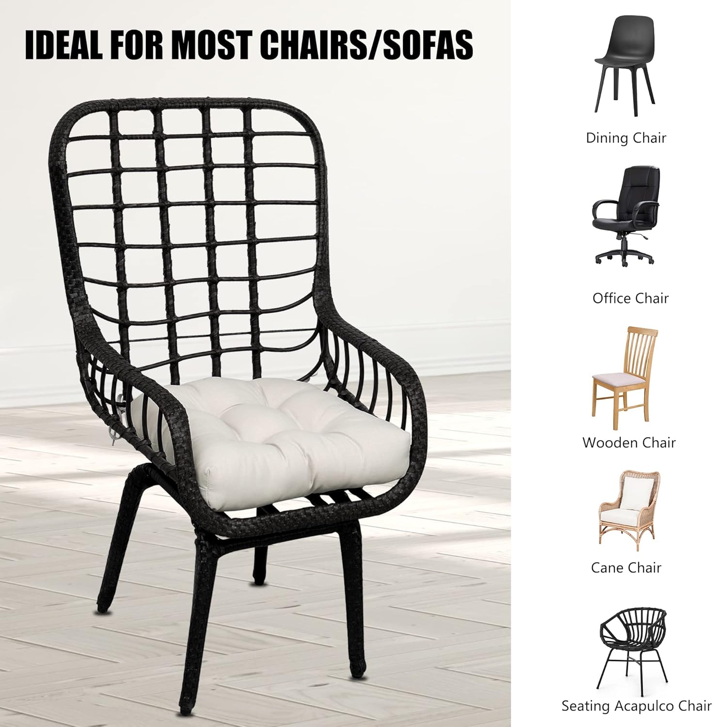 RACE LEAF Patio Chair Cushions 17x17 Inch 4 Pack, Thickened Outdoor Seat Cushions Water Resistant with Non-Slip Ties & Stain Resistant Tufted Design (Beige)