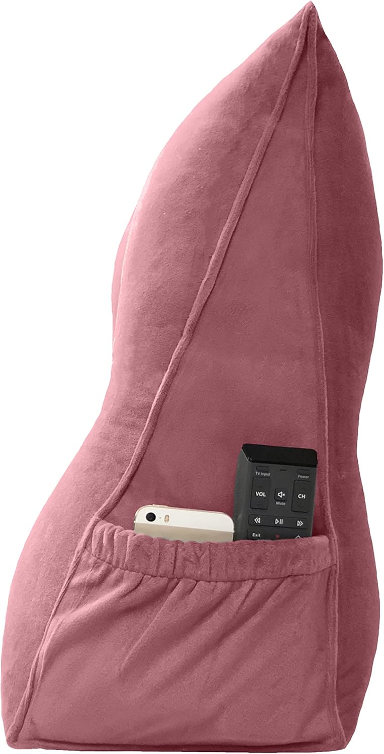 Triangular Reading Bed Rest Pillow Large Bolster Cushion Headboard Backrest Wedge Pillow with Removable Cover and Two Large Side Pockets (Pink, California King: 71 x 8 x 20 inches)