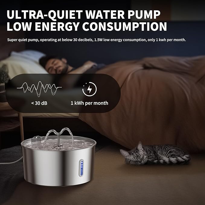 7L/1.85Gal/237oz Stainless Steel Cat Water Fountain, Automatic Pet Fountain Large Dog Water Dispenser with Filters & Dual Function Drinking for Multiple Pets Indoor