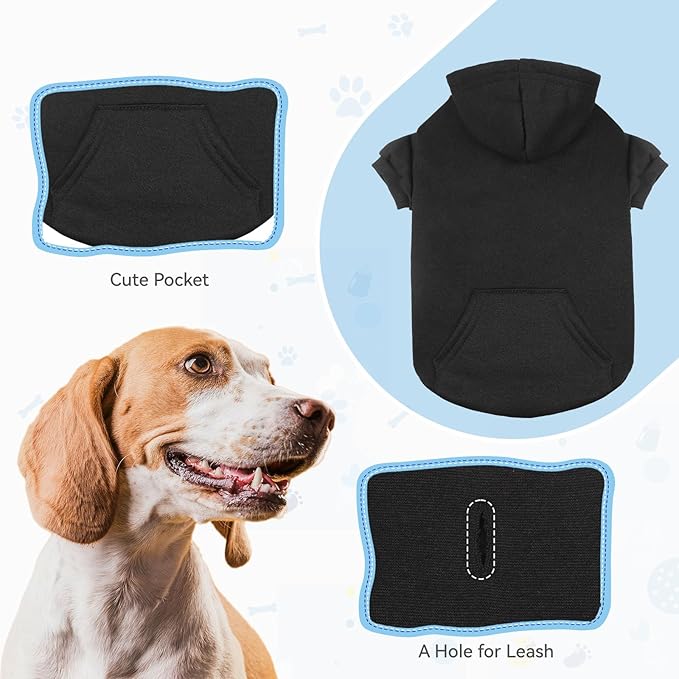 Solid Soft Brushed Fleece Dog Hoodie Sweatshirt with Pocket - Large Dogs (Black-XXL)