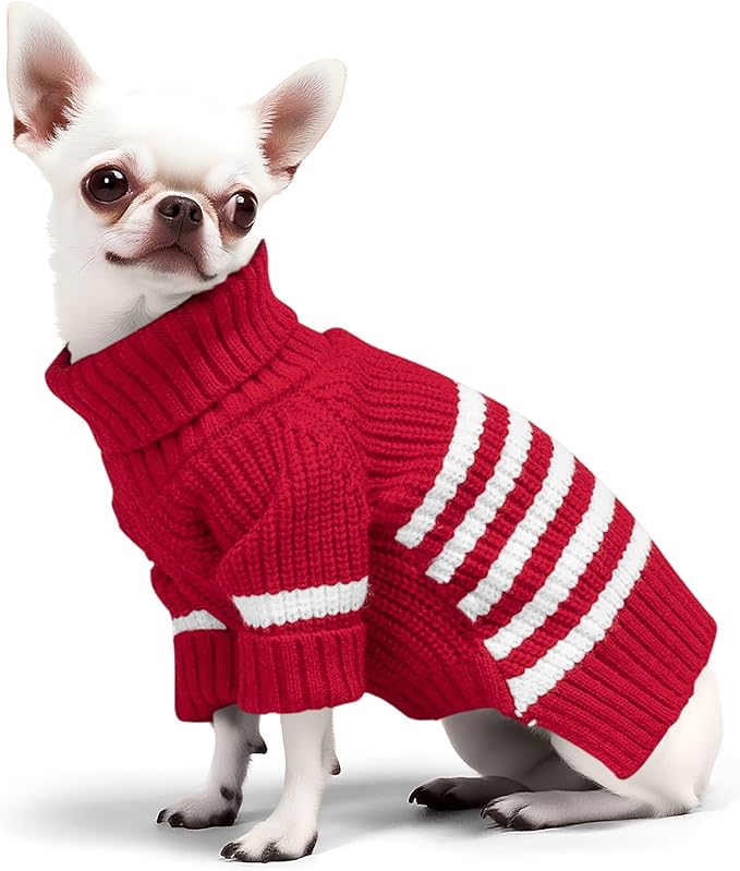 Haloumoning Small Dog Pullover Sweater, Striped Knitted Pet Sweaters for Fall Winter Dog Clothes, Turtleneck Thick Warm Clothes for Small Medium Large Dogs
