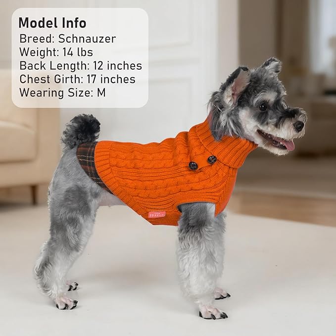 KYEESE Dog Sweater Stretchy Knitwear Cat Clothes with Gingham Patchwork Thick Pet Coat for Fall Winter Cold Weather Warm Turtleneck Medium Dogs Sweater Soft Pullover Dog Sweaters for Medium Dogs Girl
