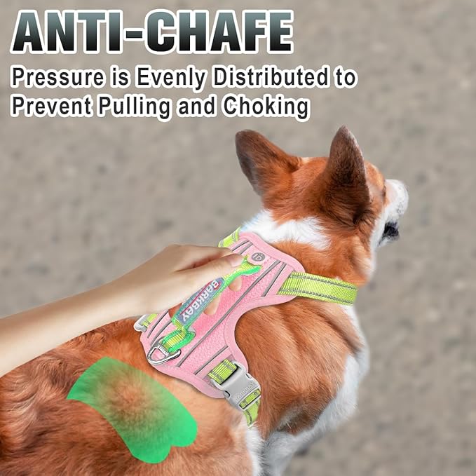 BARKBAY No Pull Dog Harness Large Reflective Dog Harness with Front Clip and Easy Control Handle for Walking Training Running with ID tag Pocket(Baby Pink & Sunlight,XS)