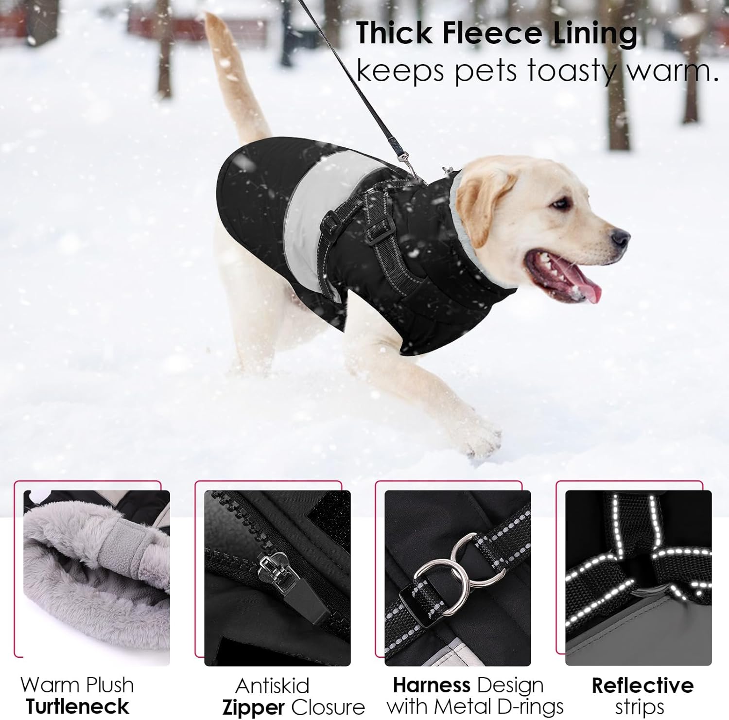 AOFITEE Dog Coat, Large Dog Jacket, Dogs Coat with Harness Built in, Reflective Waterproof Dogs Jackets Winter with Furry Collar, Warm Polar Fleece Pet Sweater Snowsuit for Doberman, Great Dane XXXL
