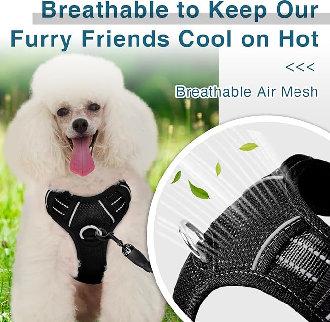 BARKBAY Dog Harness No Pull with ID Tag Pocket - Heavy Duty, Reflective, Easy Control for Large Dogs(Black,XS)