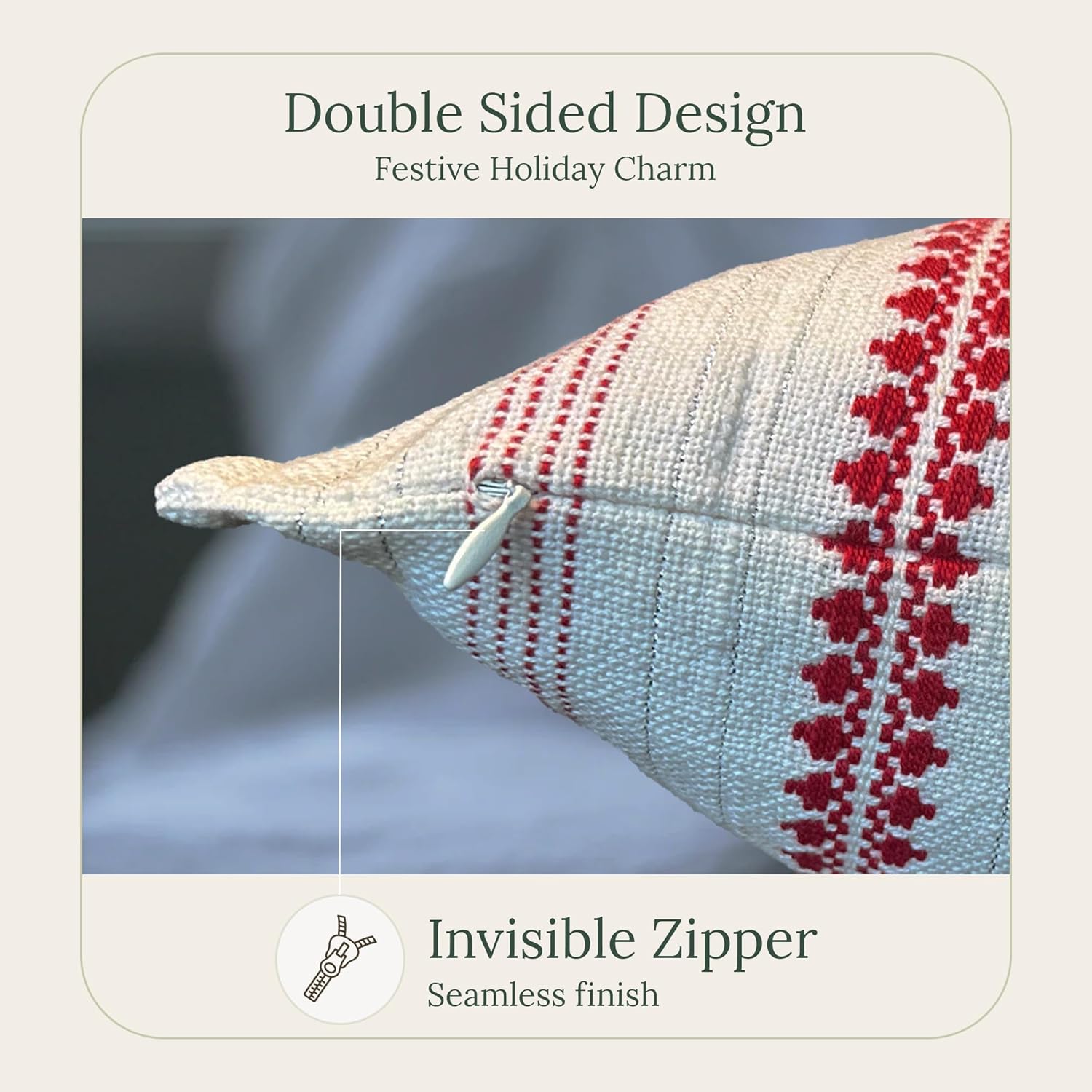 SanVia Winterberry Premium Cotton Throw Pillow Covers,20x20 inch,Red White Shimmer Stripe,Luxury Holiday Themed Handwoven Couch Pillow Covers,Hidden Zipper,Home Décor Cushion Cover,Insert Not Included