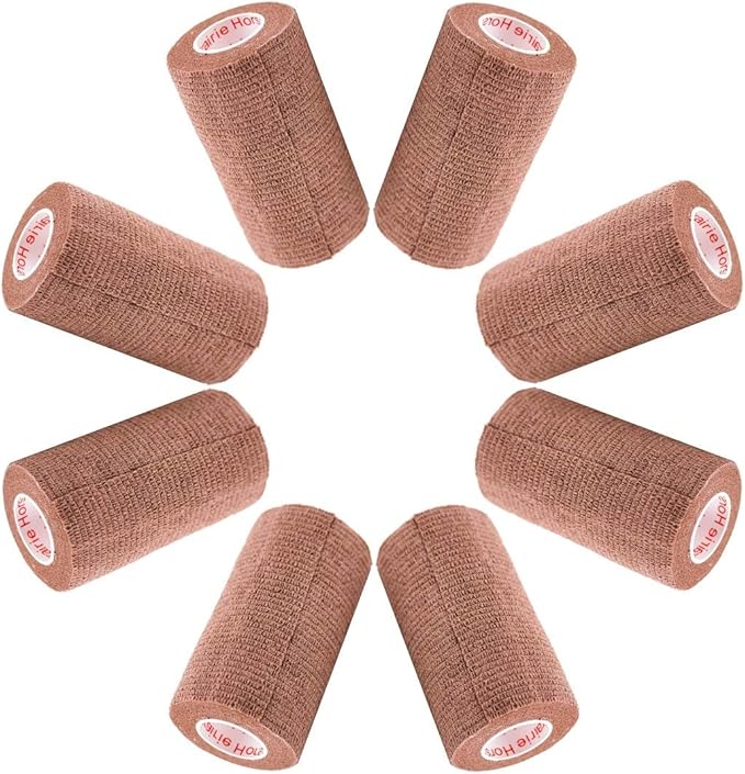 4 Inch Vet Wrap Tape Bulk (Brown) (Pack of 24) Self Adhesive Adherent Adhering Flex Bandage Grip Roll for Dog Cat Pet Horse