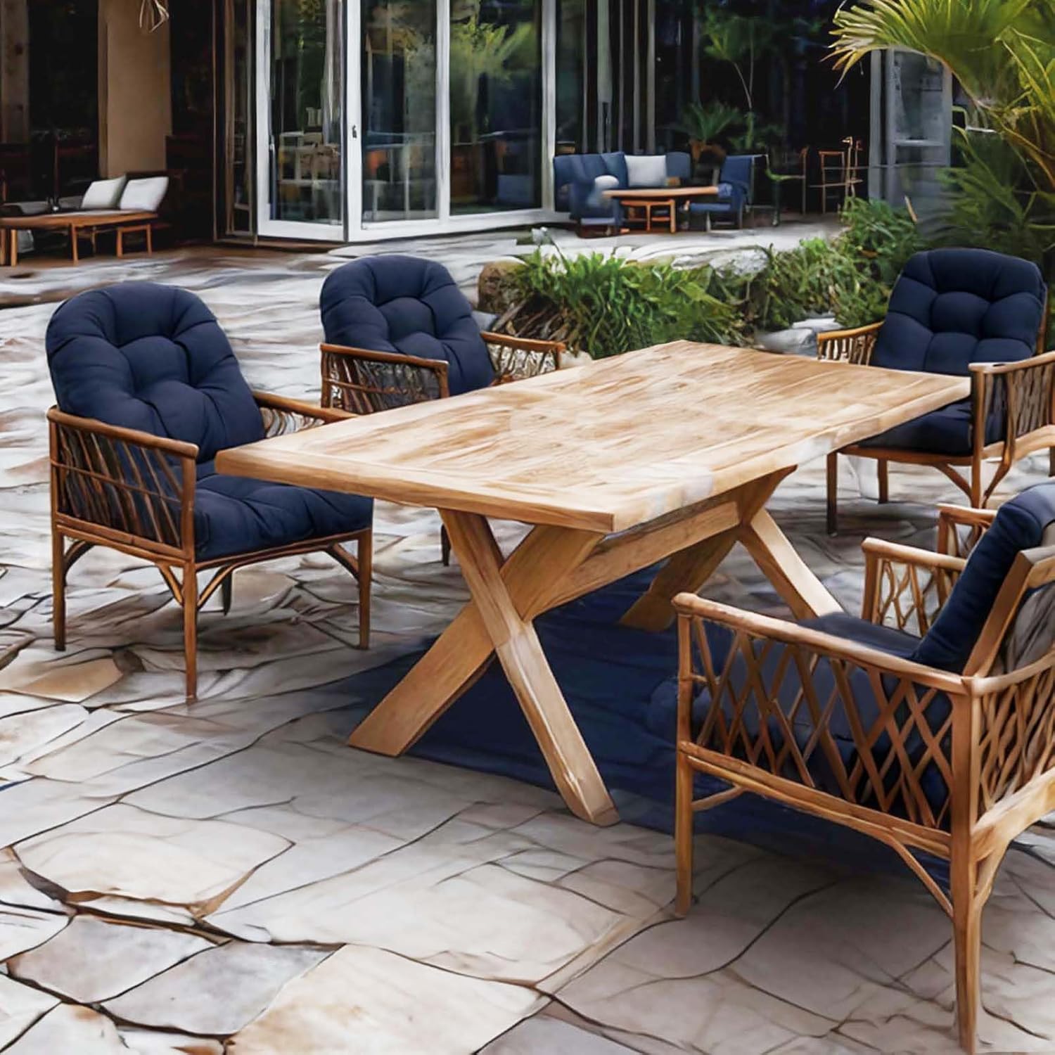 18 x 18 Outdoor Seat Cushions Set Waterproof Patio Seat Pad Navy Blue Rocking Chair Cushion with Ties for Indoor Outdoor