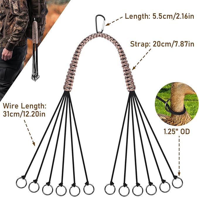 TOBWOLF Duck & Bird Tote with 12 Drops Slip Ring, Metal Loop Goose & Duck Hanger, Waterfowl Tote, Dove Bird Carrier, Paracord
