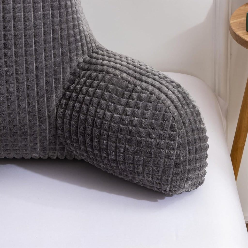 Holawakaka Reading Pillow for Bed and Sofa Couch Sitting Up, Backrest Pillows with Arms for Kids Teens Adults, Back Support Cushion for Lounging, Watching TV, Working on Laptop, Dark Grey