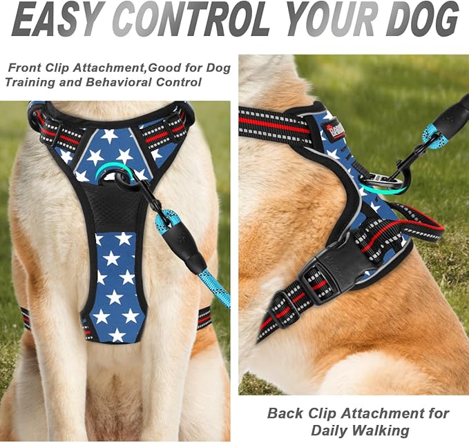 BARKBAY No Pull Dog Harness Front Clip Heavy Duty Reflective Easy Control Handle for Large Dog Walking(Star,M)