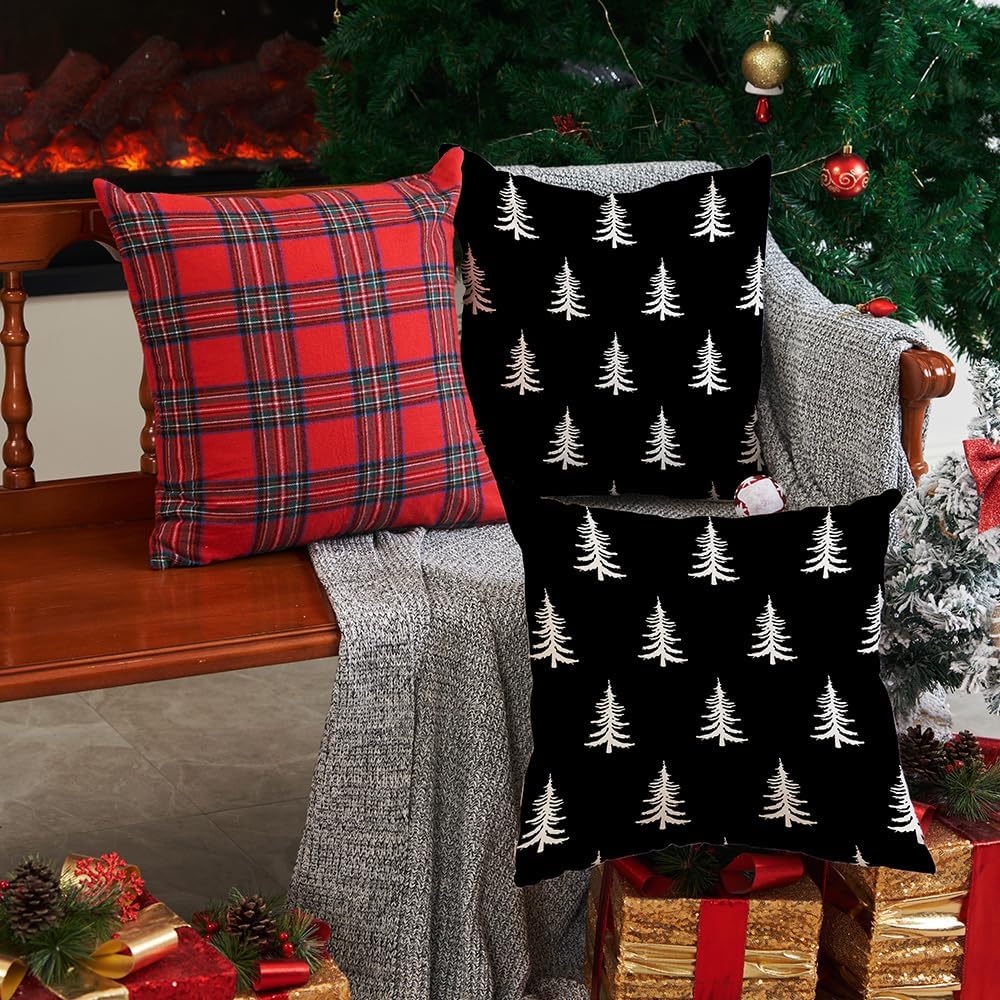 DFXSZ Christmas Pillow Covers 18x18 inch Set of 2 Christmas Tree Decorative Black Throw Pillow Covers Winter Famliy Decoration for Home Couch TH-30D18